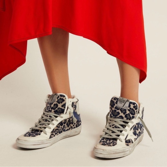 Golden Goose Shoes - Golden Goose 2.12 High Top Sneakers Blue Velvet Leopard sz 38